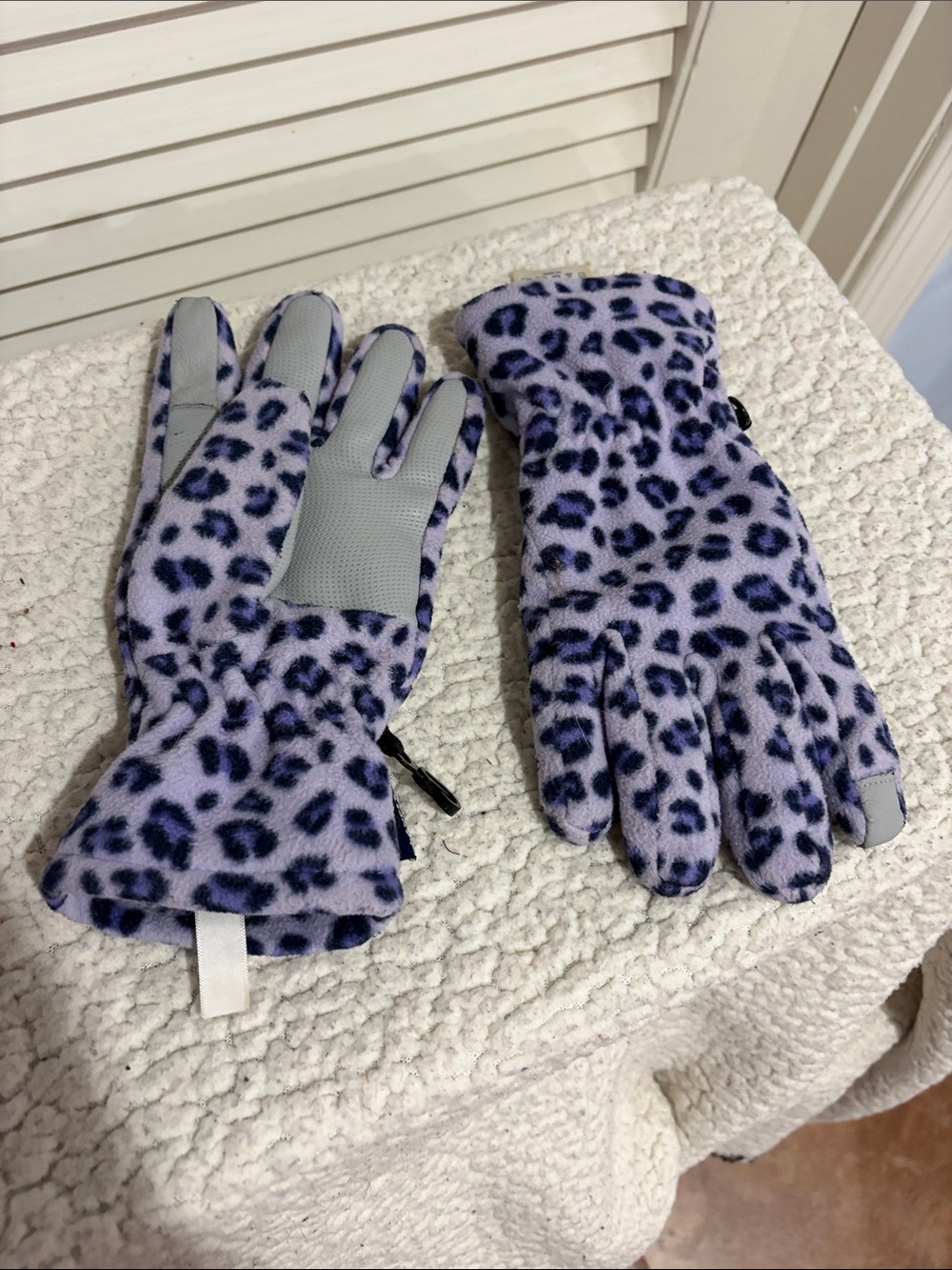 Lands' End Kids Purple Leopard Fleece Mittens